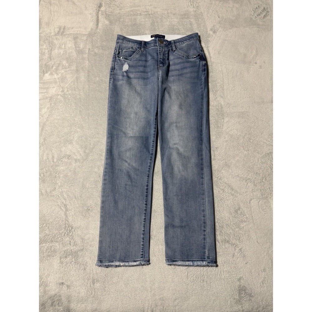 Democracy Jeans Womens 6 Blue Straight High Rise Fray Hem Denim 28x26.5
